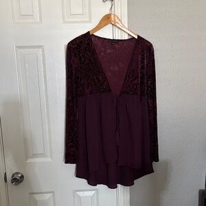 Velvet Burnout Mixed Media Sheer Floral Purple Cardigan Kimono Size Small